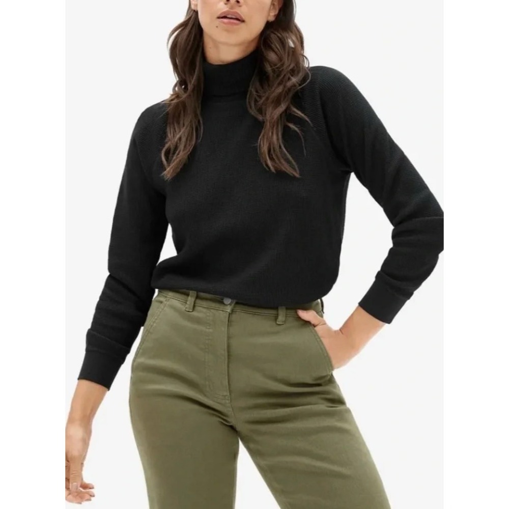 Everlane Organic Cotton Turtleneck Waffle Tee Black Gorpcore Layering Size Large